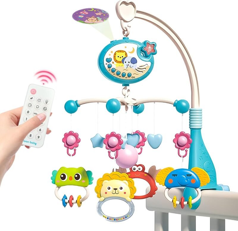 Mobile Musical Bébé avec Télécommande – Projecteur et Jouets Suspendus