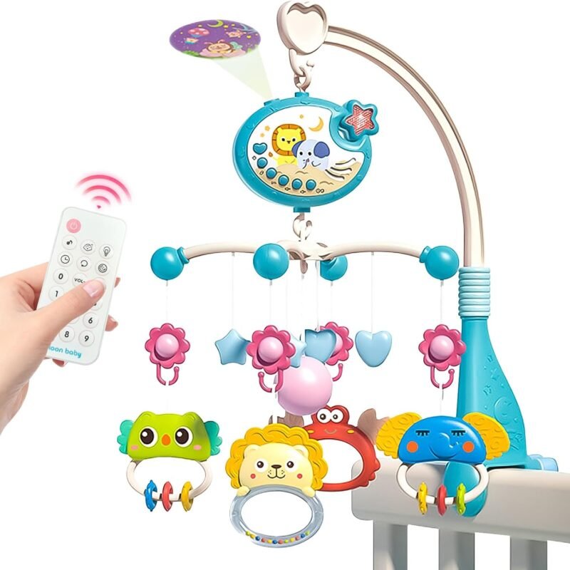 Mobile Musical Bébé avec Télécommande – Projecteur et Jouets Suspendus