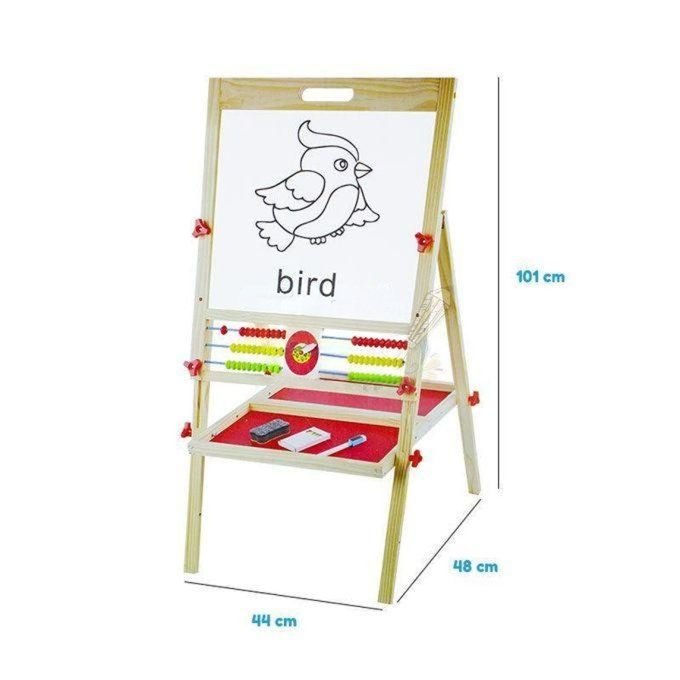 Tableau Éducatif Double Face 3 en 1 en Bois – Ardoise, Tableau Blanc et Abaque