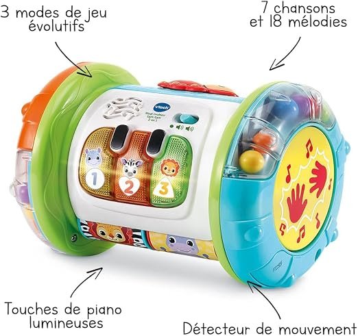 VTech Baby Magi Rouleau Tam-Tam 3 en 1 – Jouet d’Éveil Musical et Interactif 9-36 Mois