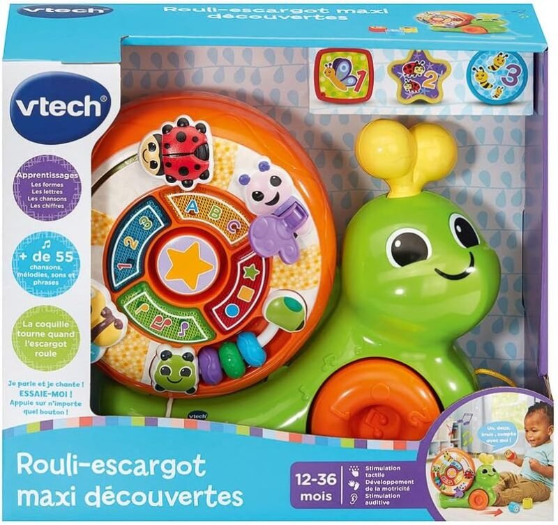 VTech Baby – Rouli-Escargot Maxi Découvertes – Jouet d’éveil interactif à tirer