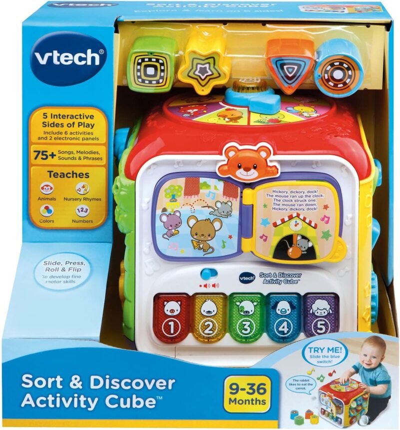 VTech Sort & Discover Activity Cube – Cube d’Activités Éducatif Interactif 9-36 Mois