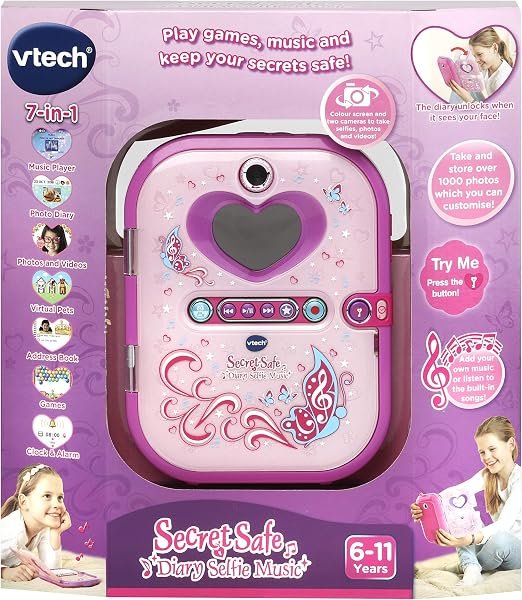 VTech Secret Safe Diary Selfie Music – Journal Intime Électronique 7-en-1 pour Fille 6-11 Ans