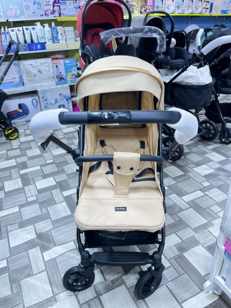 Poussette Bébé Pliable Beige – Canopy XXL, Assise Confortable et Panier de Rangement