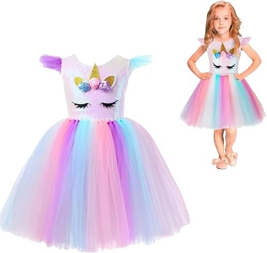Déguisement Licorne pour Fille – Robe Princesse Multicolore avec Serre-Tête