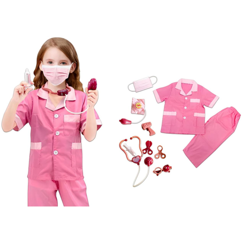 Déguisement de Médecin Rose pour Enfant – Ensemble Uniforme Médical avec Accessoires & Stéthoscope