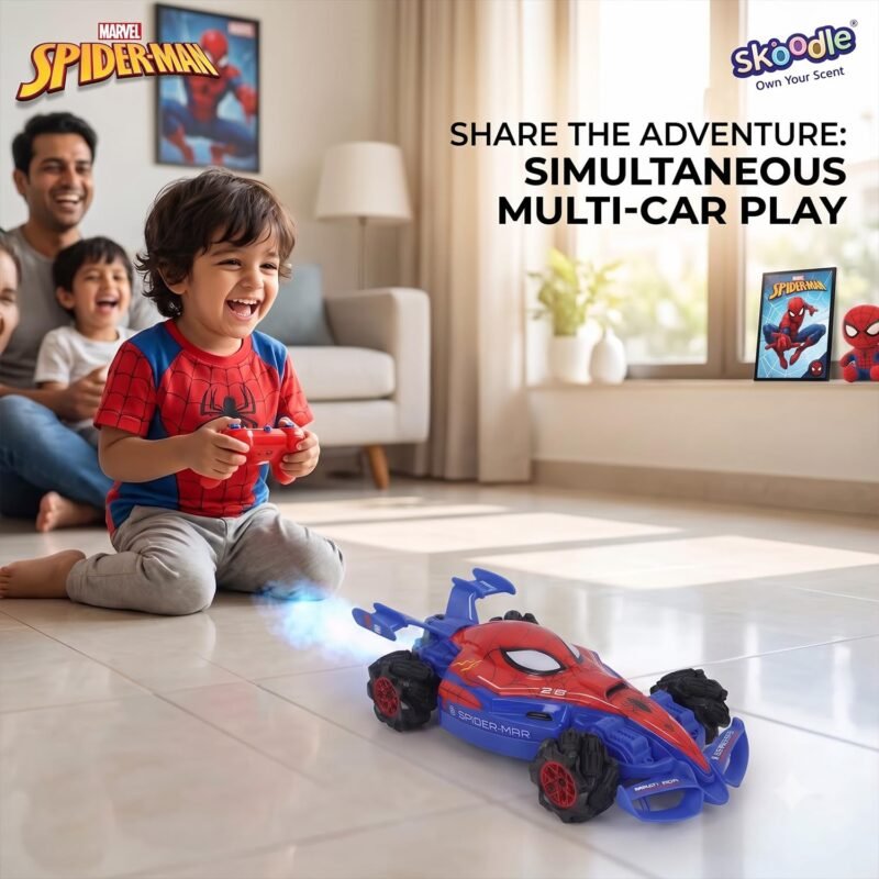 Voiture Télécommandée Spider-Man 360° Tout-Terrain – Grandes Roues – Rouge et Bleu