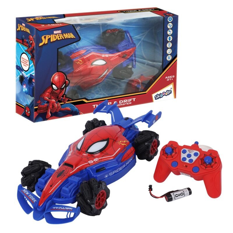 Voiture Télécommandée Spider-Man 360° Tout-Terrain – Grandes Roues – Rouge et Bleu