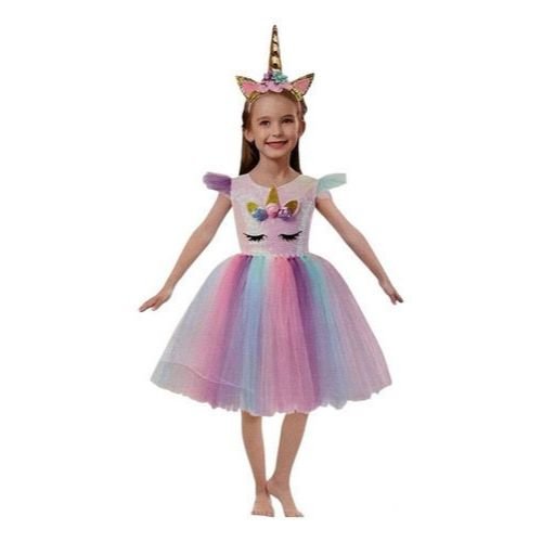 Déguisement Licorne pour Fille – Robe Princesse Multicolore avec Serre-Tête