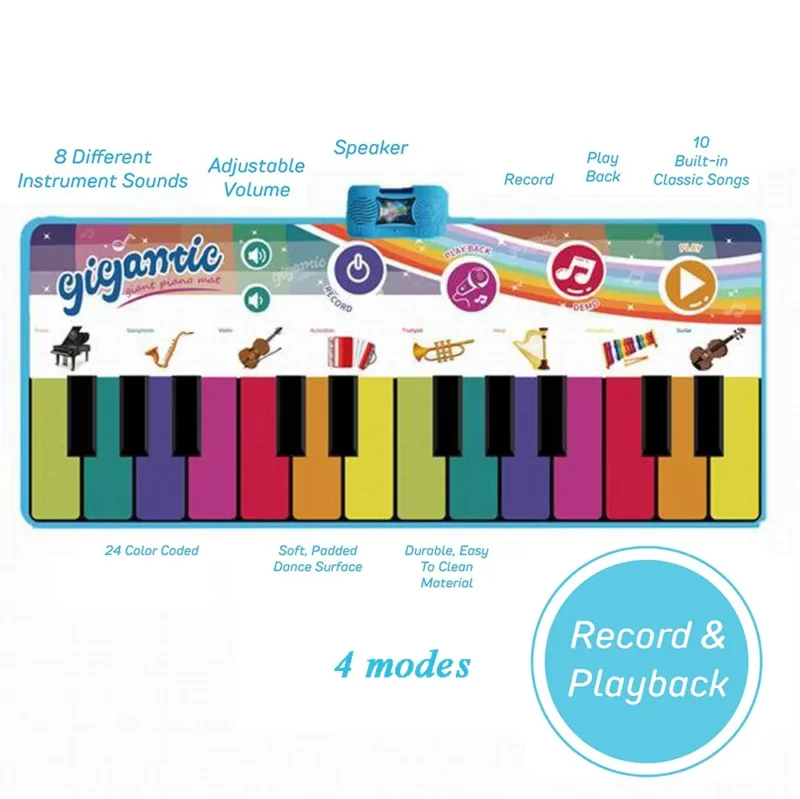 Tapis Piano Musical Géant 180 cm pour Enfant – Instruments de Musique, Sons et Mélodies