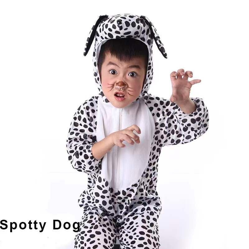 Déguisement Chien Dalmatien pour Enfant – Costume Complet Blanc à Pois Noirs avec Capuche